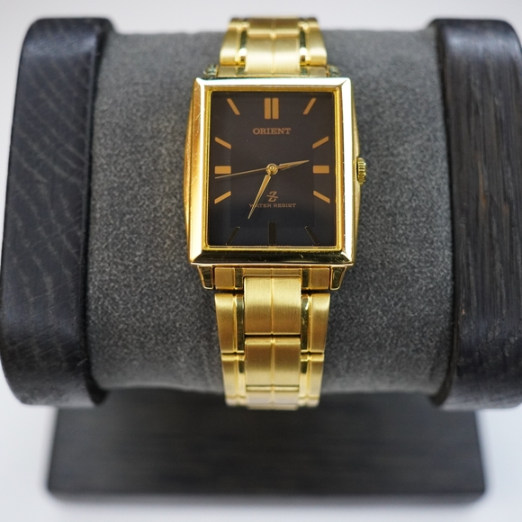 Orient Gold-Tone Dress Watch Black Dial Quartz Japan Water Resist Bracelet Watch - Picture 2 of 7